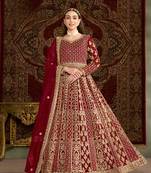 Maroon embroidered net semi stitched anarkali suit