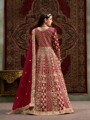 Maroon embroidered net anarkali suit 3
