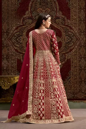 Maroon embroidered net anarkali suit