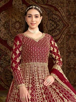 Maroon embroidered net anarkali suit 4