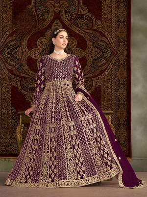 Purple embroidered net anarkali suit 2