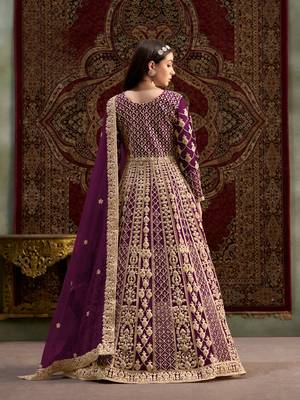 Purple embroidered net anarkali suit 3
