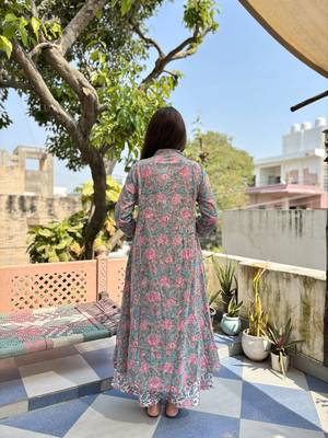 Green cotton block printed suit set 3