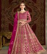 Rani pink embroidered net semi stitched anarkali suit