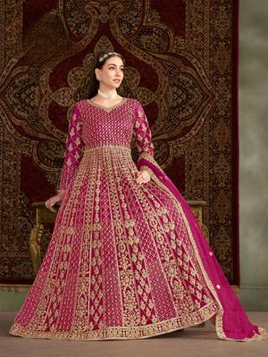 Rani pink embroidered net anarkali suit 2