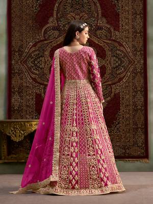 Rani pink embroidered net anarkali suit 3