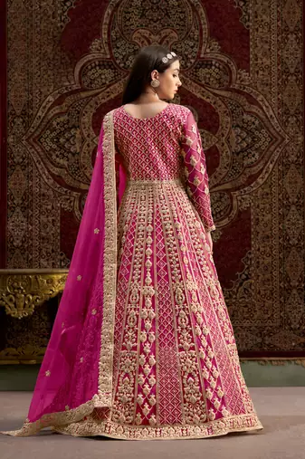 Rani pink embroidered net anarkali suit