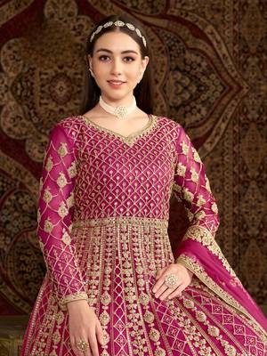 Rani pink embroidered net anarkali suit 4