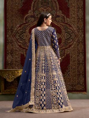 Navy blue embroidered net anarkali suit 3