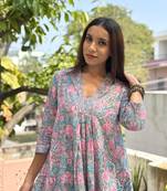 Green cotton block printed suit set