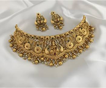 Traditional gold-plated temple choker necklace set handcrafted ethnic jewelry for weddings & festivals 1