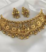 Traditional gold-plated temple choker necklace set handcrafted ethnic jewelry for weddings & festivals