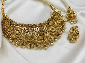 Traditional gold-plated temple choker necklace set handcrafted ethnic jewelry for weddings & festivals 4