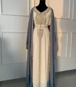 White and Gray Georgette Zari Work Party & Wedding Kaftan