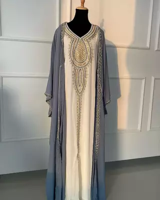 White and Gray Georgette Zari Work Party & Wedding Kaftan 2