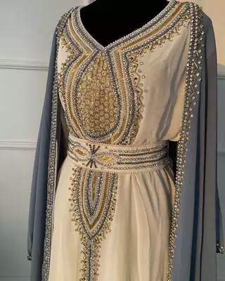 White and Gray Georgette Zari Work Party & Wedding Kaftan 3