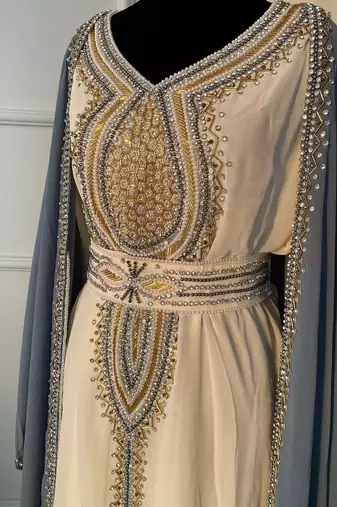 White and Gray Georgette Zari Work Party & Wedding Kaftan