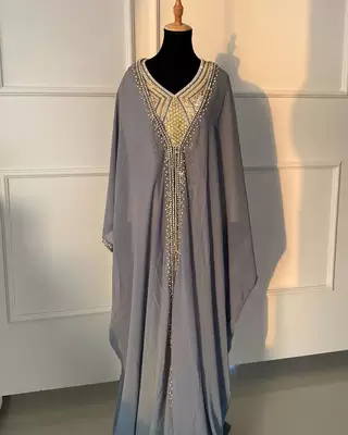 White and Gray Georgette Zari Work Party & Wedding Kaftan 4