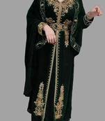 Black color luxurious Handmade Moroccan Kaftan with Embroidered zari work hijab