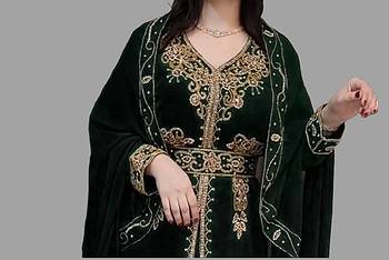 Black color Handmade Moroccan Kaftan with Embroidered zari work hijab 2
