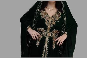 Black color Handmade Moroccan Kaftan with Embroidered zari work hijab 3