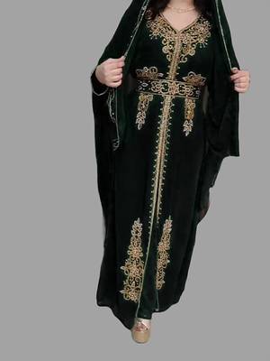 Black color Handmade Moroccan Kaftan with Embroidered zari work hijab 4