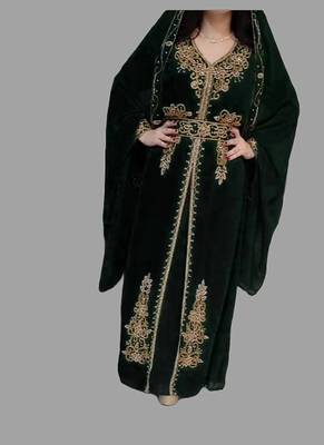 Black color Handmade Moroccan Kaftan with Embroidered zari work hijab 5