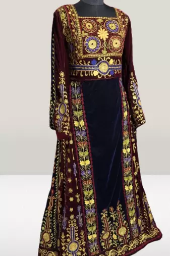 Maroon Embroidery and beads Work Velvet fabric Islamic Style Partywear Kaftan Long Gown Evening wear Dubai kaftan