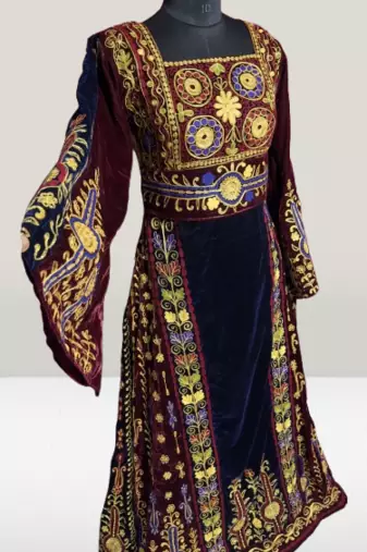 Maroon Embroidery and beads Work Velvet fabric Islamic Style Partywear Kaftan Long Gown Evening wear Dubai kaftan