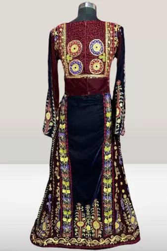 Maroon Embroidery and beads Work Velvet fabric Islamic Style Partywear Kaftan Long Gown Evening wear Dubai kaftan