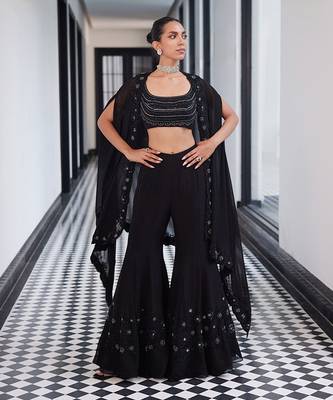 Cluster flower emb cape with placement emb shararaand bustier 2