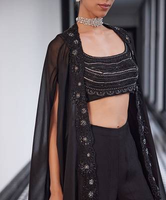 Cluster flower emb cape with placement emb shararaand bustier 3
