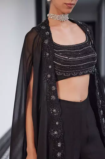 Cluster flower emb cape with placement emb shararaand bustier