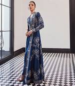 Blue Embellished Tafeeta Three Piece Co Ord Set