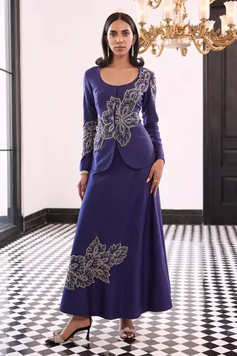 Petals embellished ball skirt with blazer