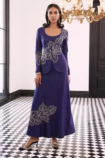 Petals embellished ball skirt with blazer