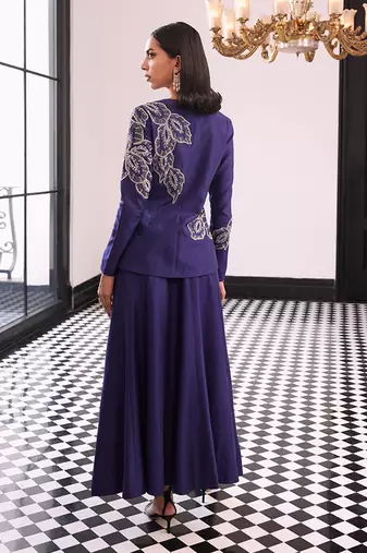 Petals embellished ball skirt with blazer