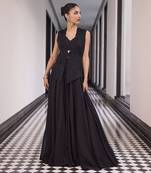 tone on tone emb on waistcoat and organza lengha and embellished bustier