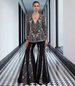 Geometric emb blazer with geometric emb pointed kali sharara