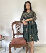 Green cotton block printed dress