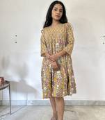Mustard cotton block printed dress