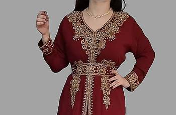 Maroon color Handmade Moroccan Kaftan with  hijab 2