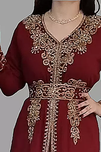 Maroon color Handmade Moroccan Kaftan with  hijab