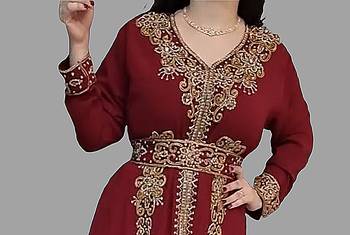 Maroon color Handmade Moroccan Kaftan with  hijab 4