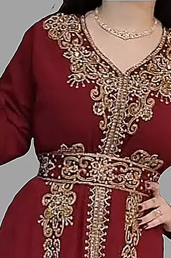 Maroon color Handmade Moroccan Kaftan with  hijab