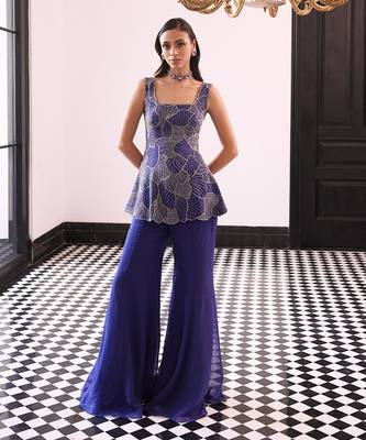 Vaired petals peplum kurta with plain sharar pants 1