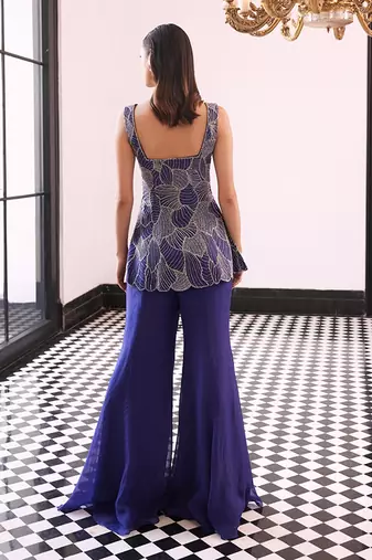 Vaired petals peplum kurta with plain sharar pants