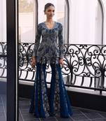 Vaired petals cluster flower emb dounle layer kurta and pointed kali sharara