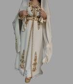 Off-White color luxurious Handmade Moroccan Kaftan with Embroidered zari work hijab  hijab