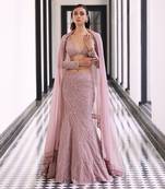 POINTED PETALS FISH CUT HEAVY LEHENGA AND FULL SLEEVES BLOUSE AND DUPTTA